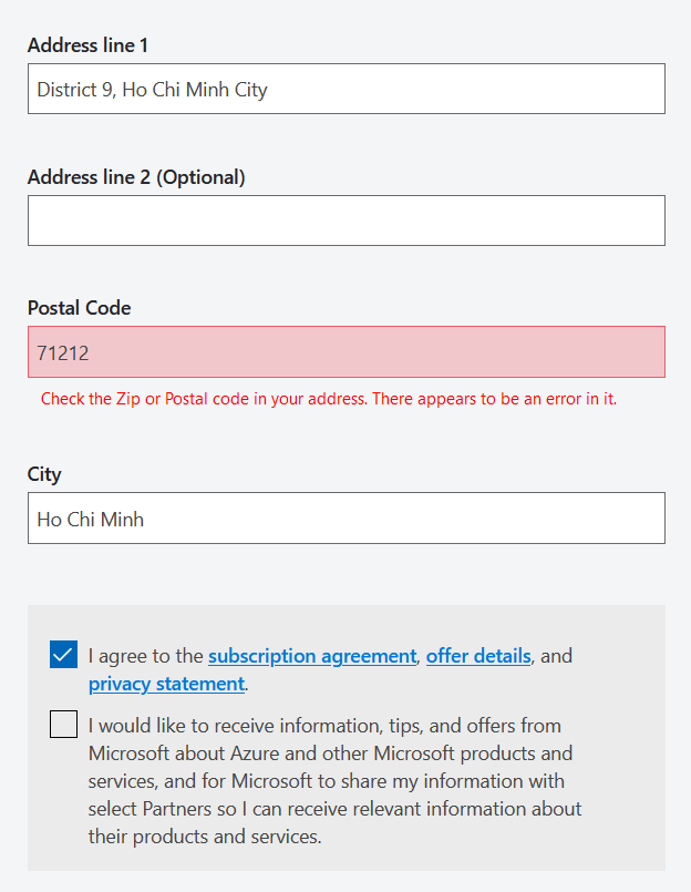 incorrectly formatted postal code