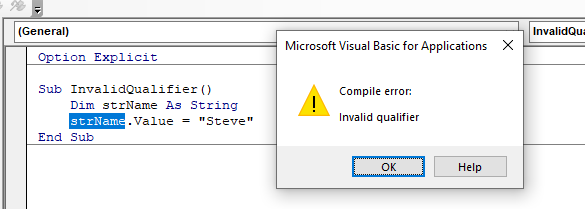 invalid qualifier vba