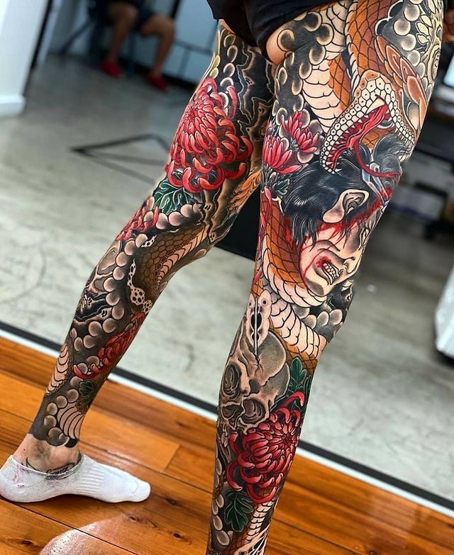 japanese leg tattoo