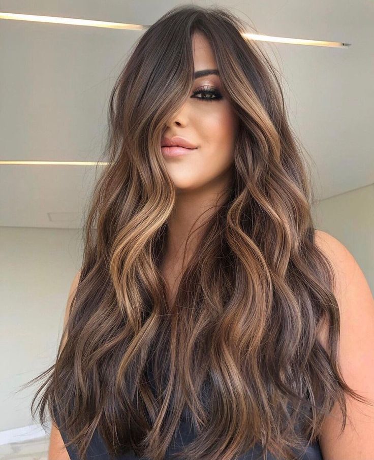 light brown balayage on dark hair