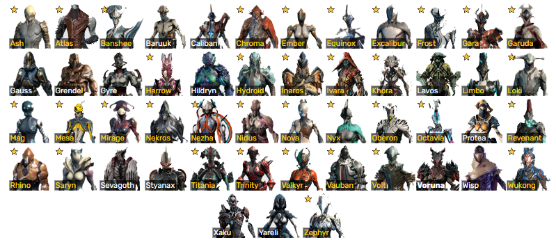 list of warframes