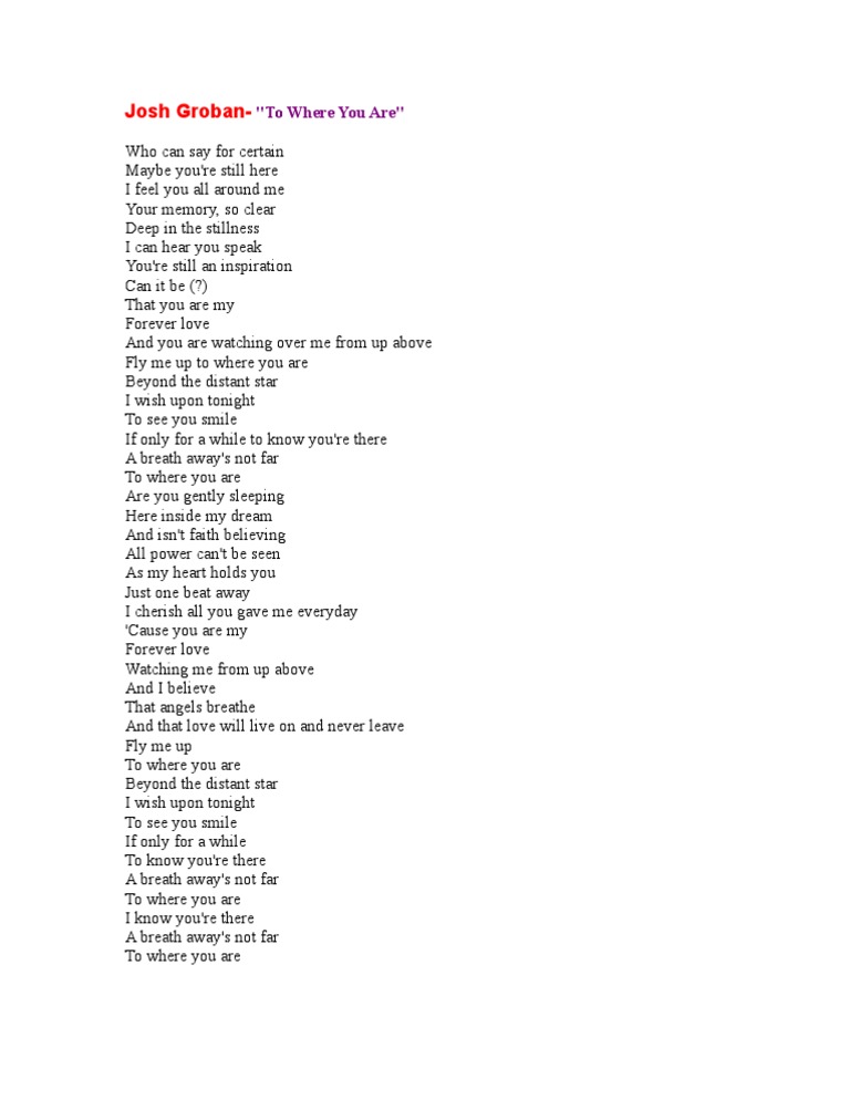 lyrics to where you are song josh groban