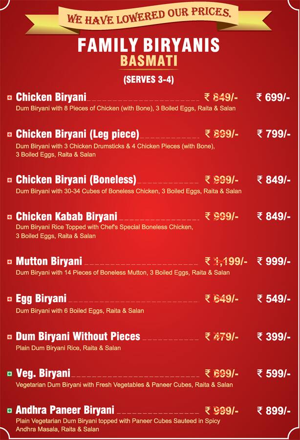 manis biryani menu