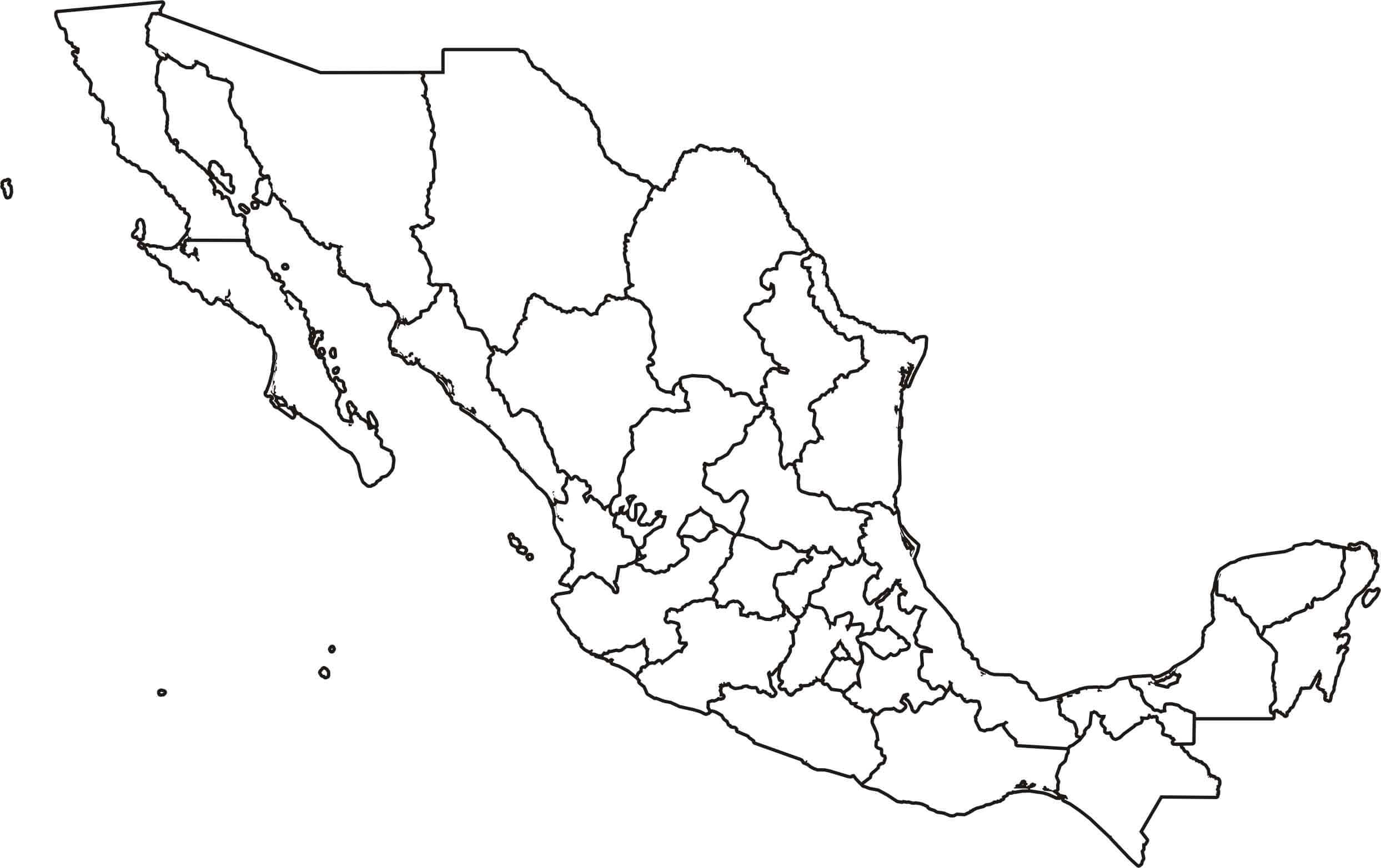 mapa de mexico y estados unidos sin nombres