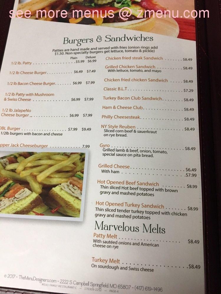 mead family restaurant menu