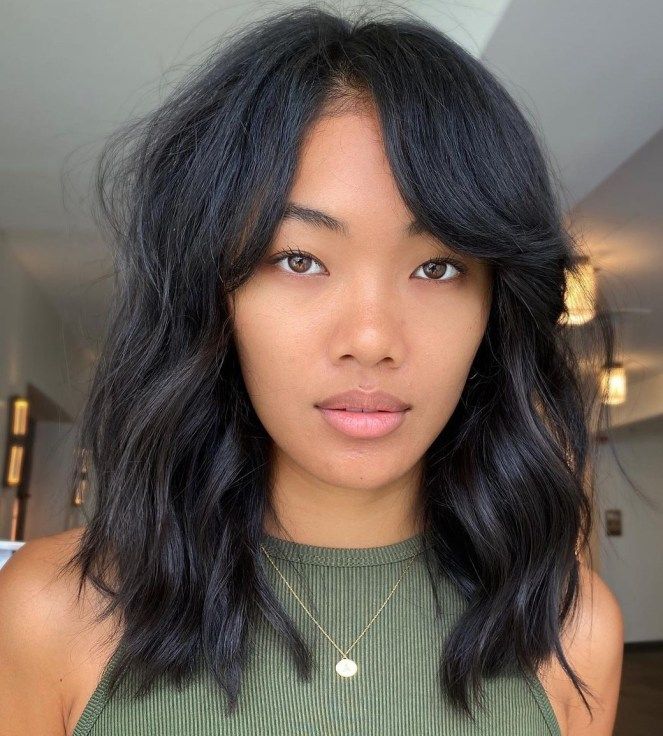 medium length hair with side bangs