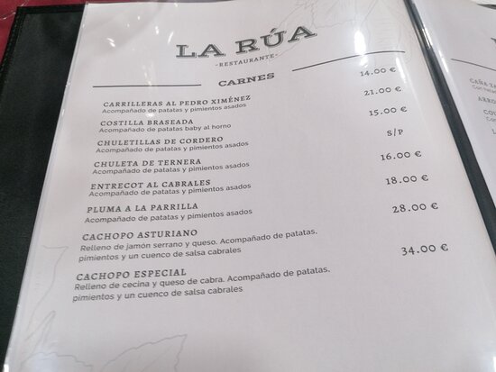 menú de restaurante la rúa zamora