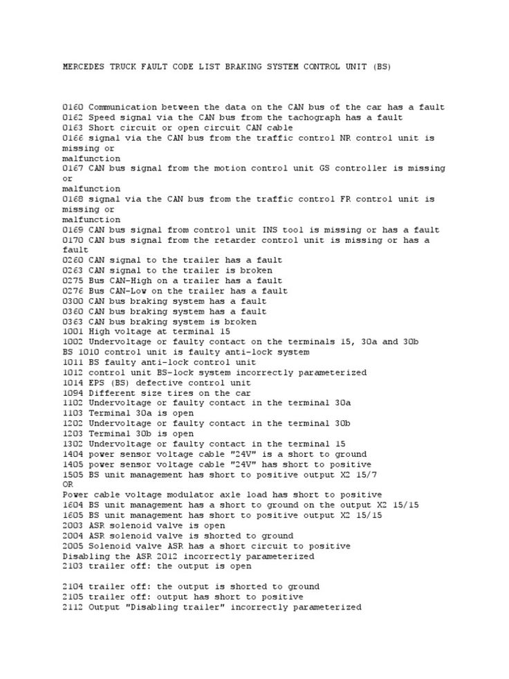 mercedes fault code list