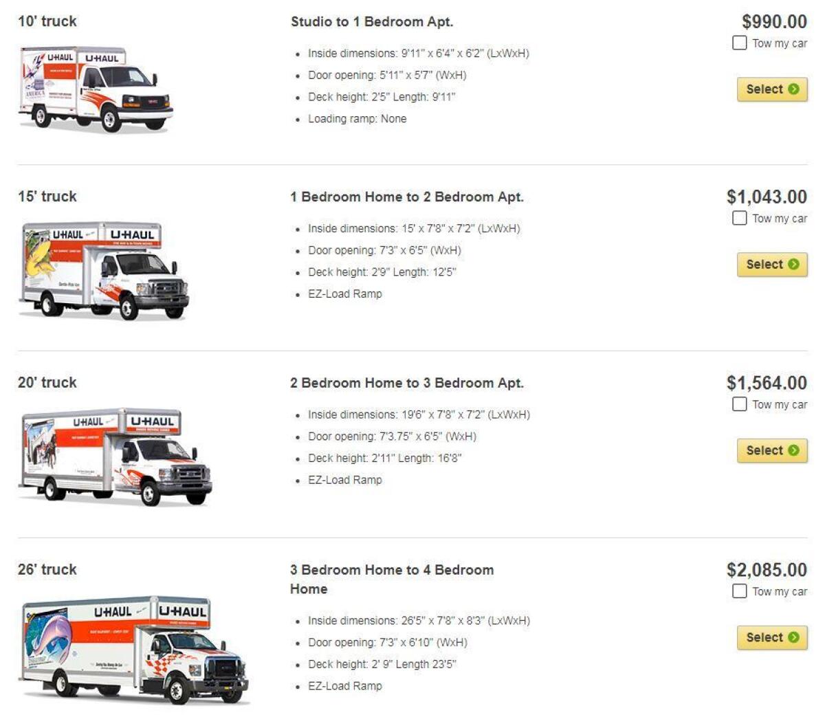 moving truck rentals cheapest