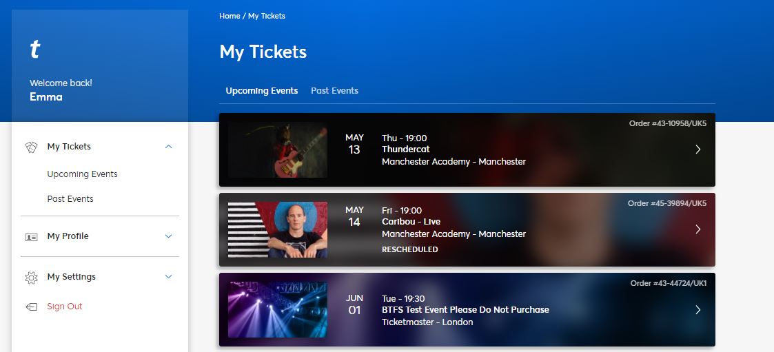 my ticketmaster order