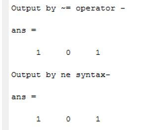 not equal in matlab