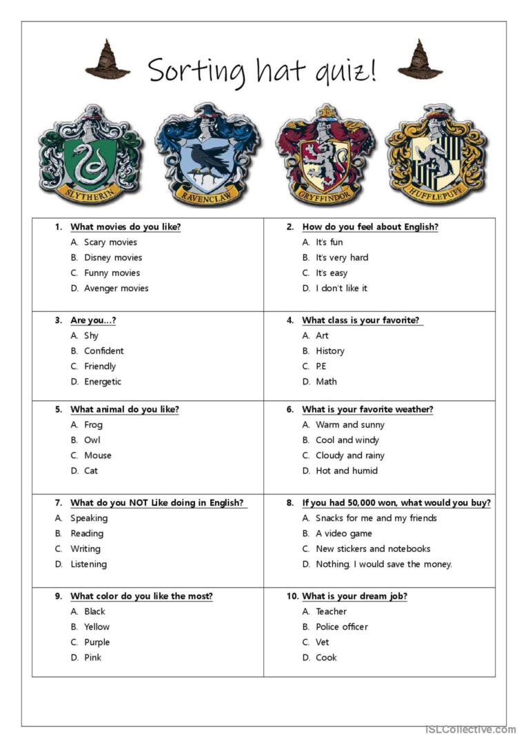 official sorting hat quiz