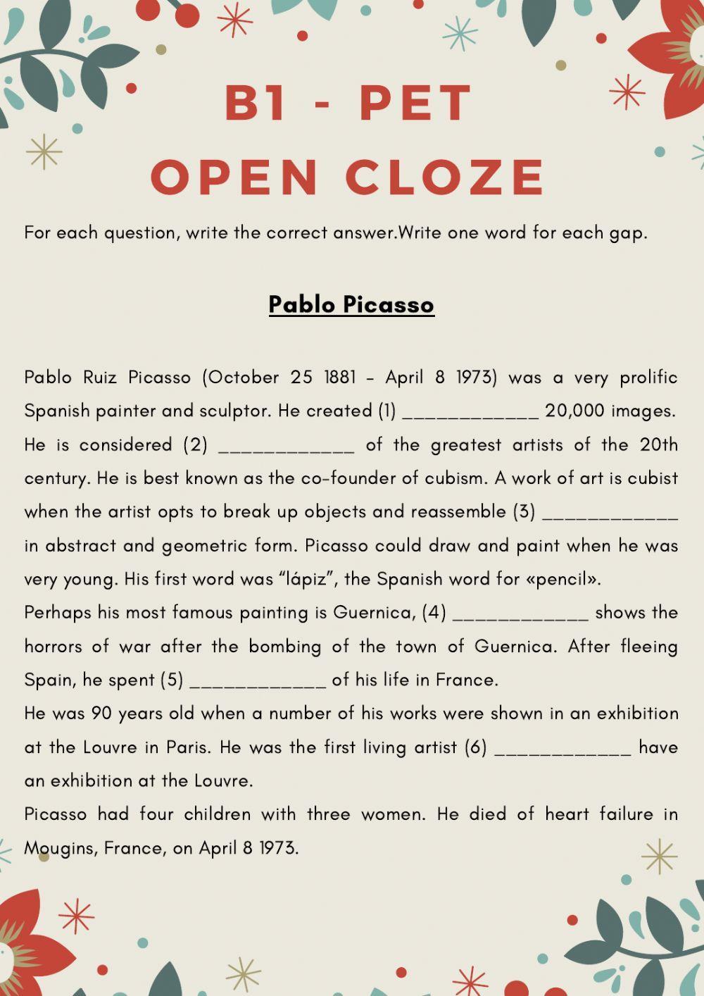 open cloze exercises b1 pdf