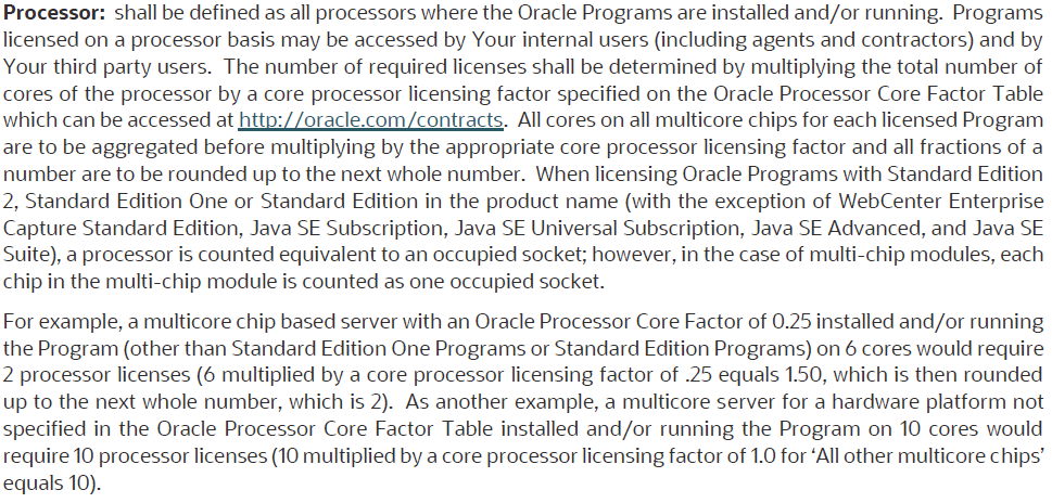oracle core factor table 2018