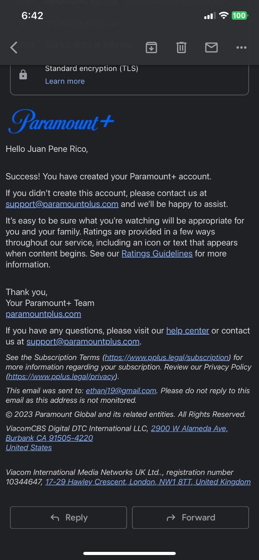 paramount+ phishing email