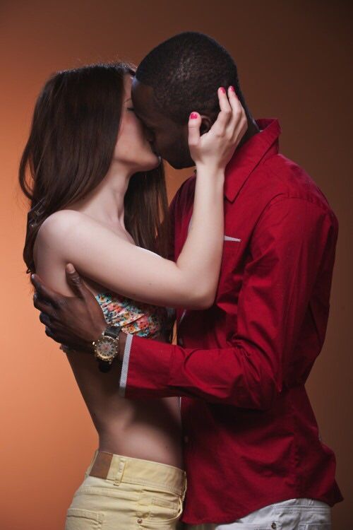 passionate interracial kissing