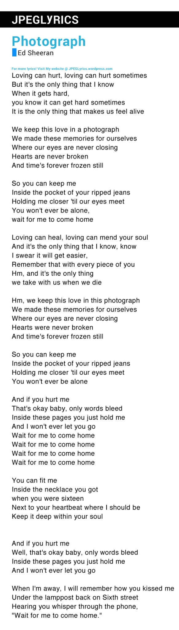 photograph lyrics ed sheeran