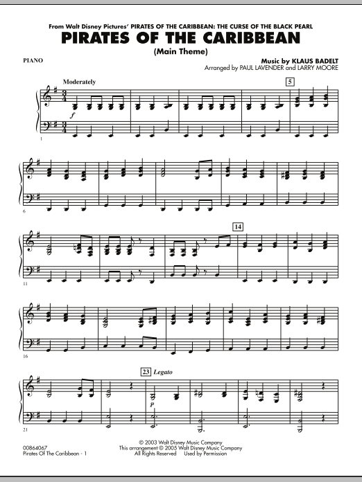 pirates of the caribbean theme song piano sheet music