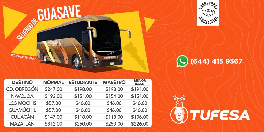 precios de boletos de autobus tufesa