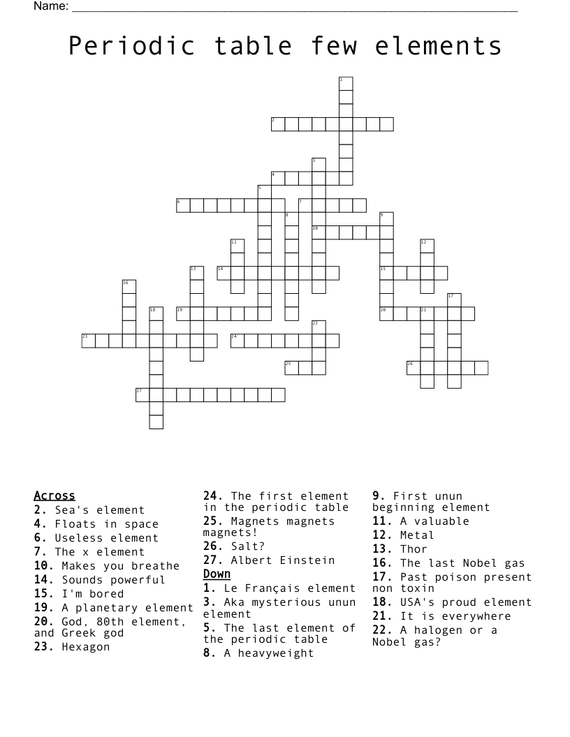 present as the main element crossword