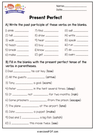 present perfect pdf exercises