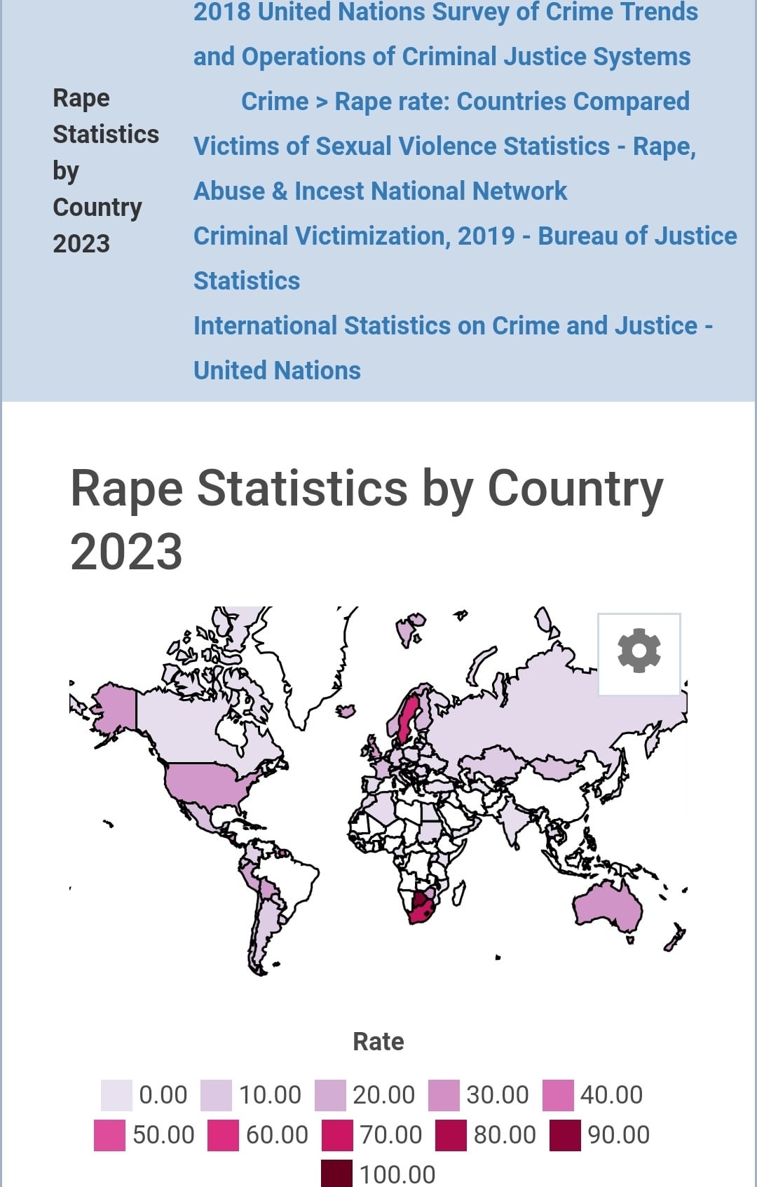 rape statistics per capita by country