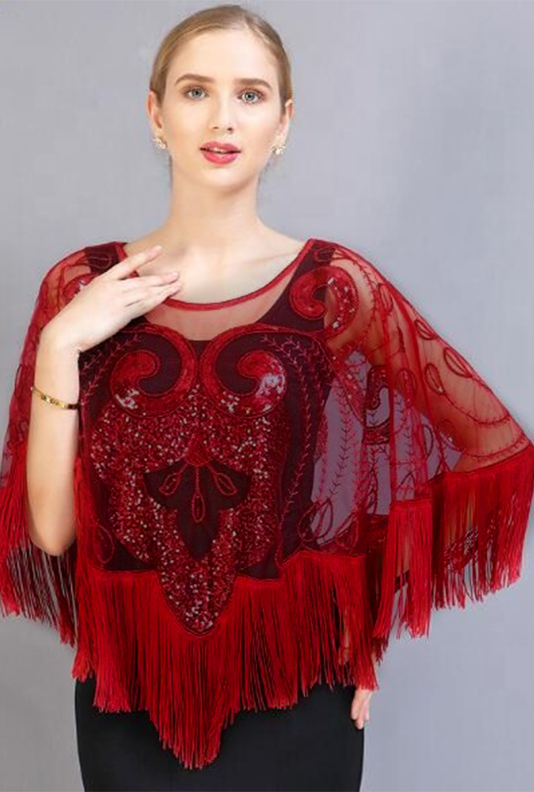 red sparkly shawl