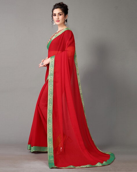 red transparent saree online