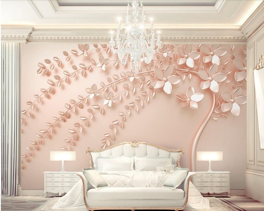 rose gold wallpaper bedroom