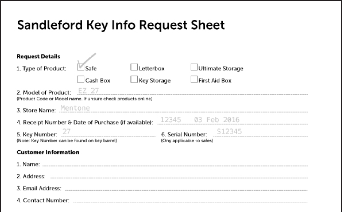 sandleford safe lost key