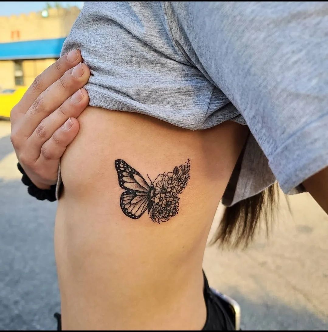 side boob tattoo butterfly