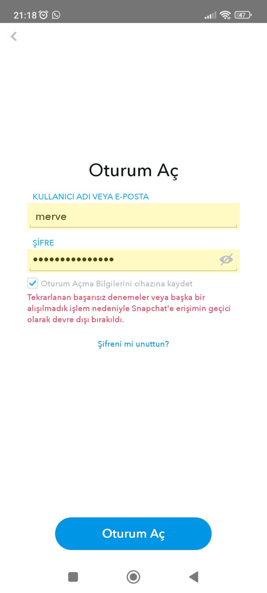 snapchat hesabı geri alma