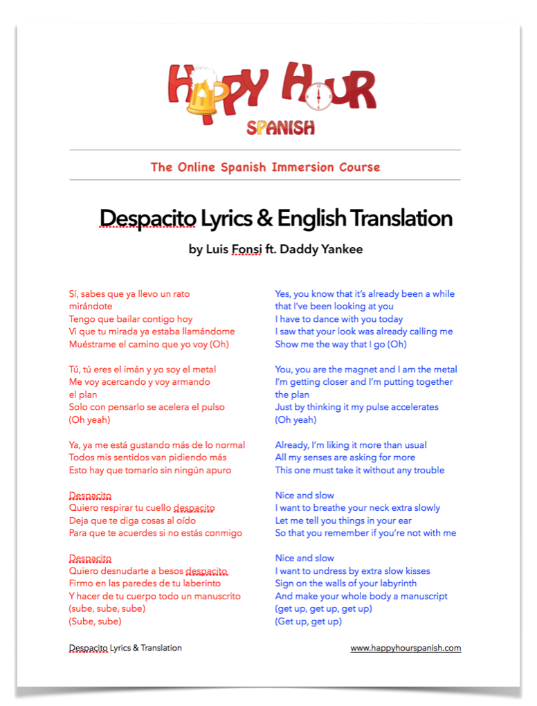 song lyrics in english for despacito