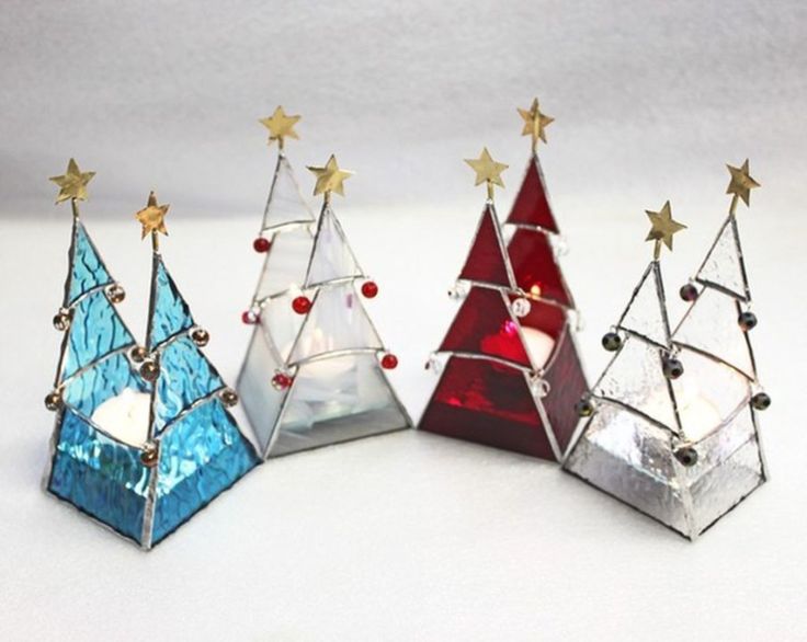 stained glass christmas candle holders