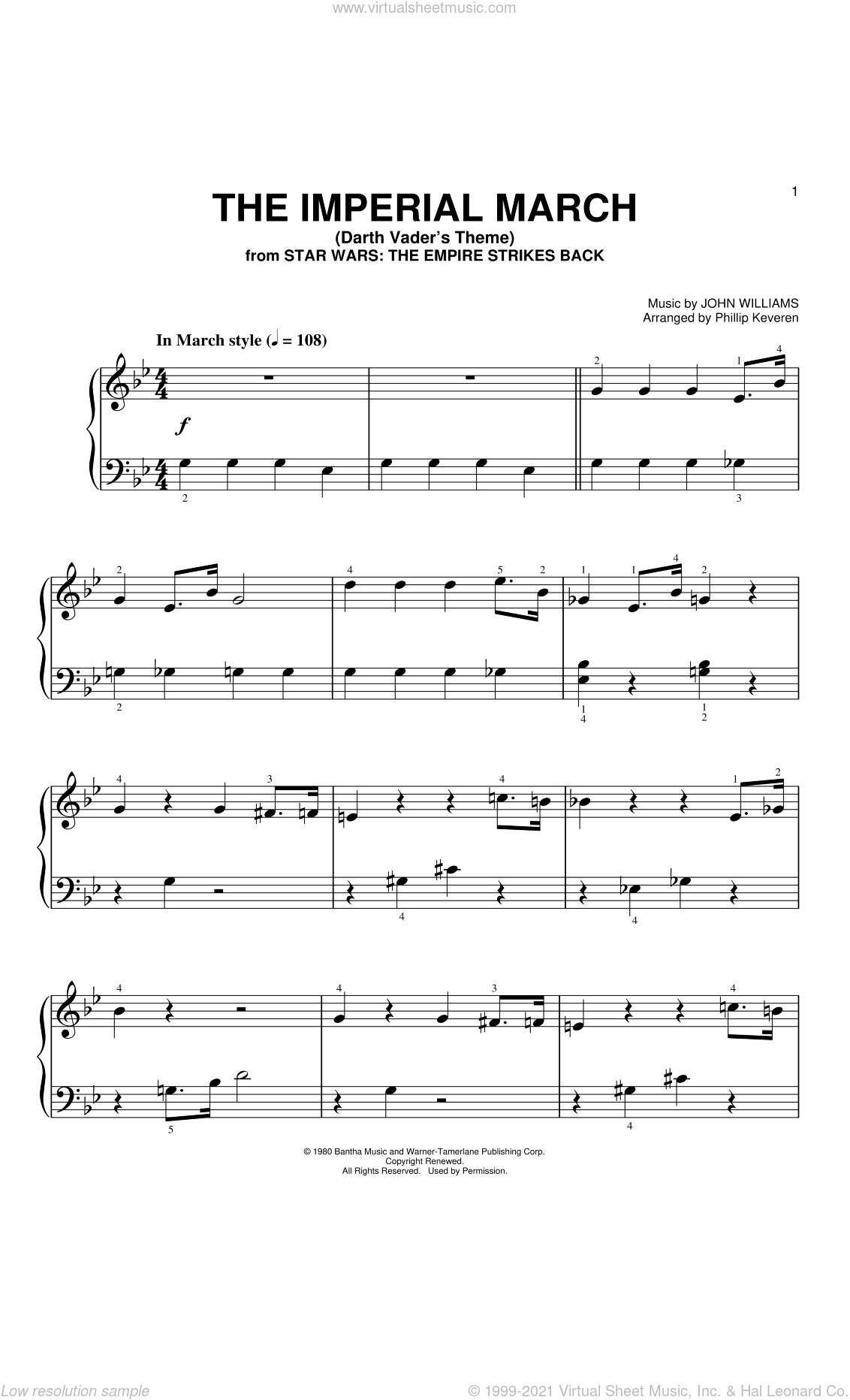 star wars imperial march piano sheet music