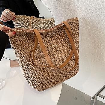 straw beach bag with zipper