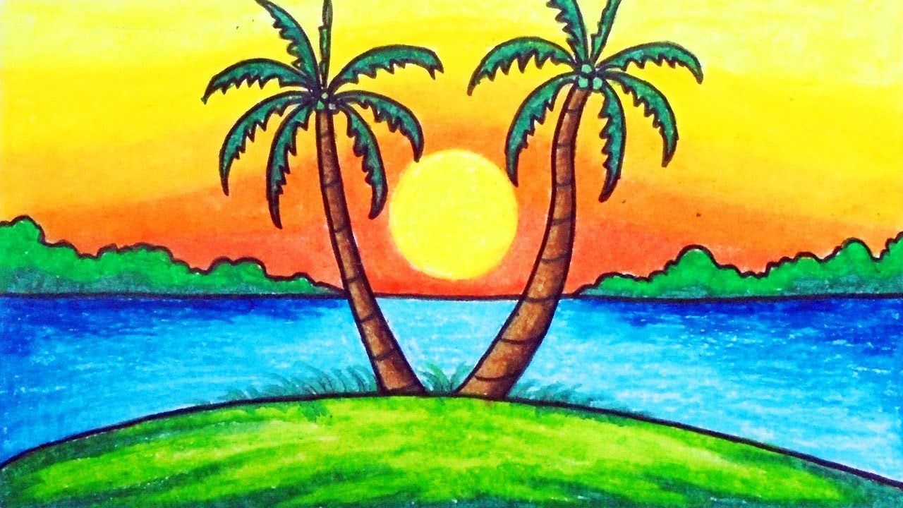 sunset scenery drawings for children