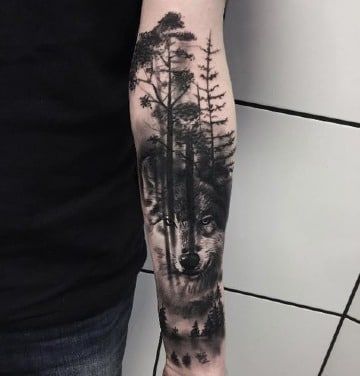 tatuajes de lobos con paisajes