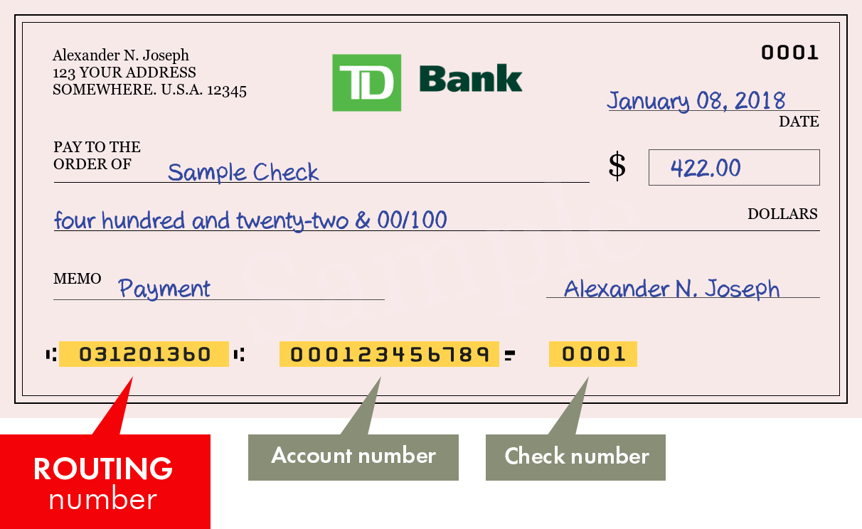 td bank address