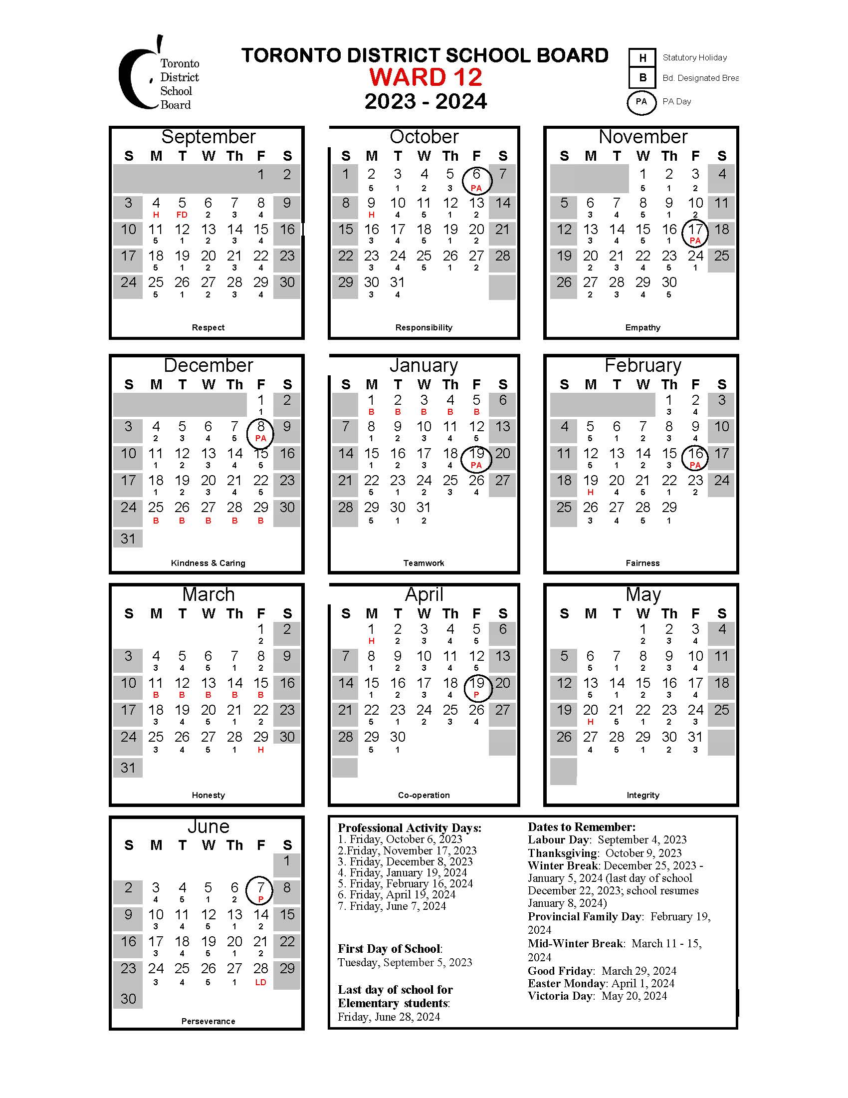 tdsb 2023-24 calendar