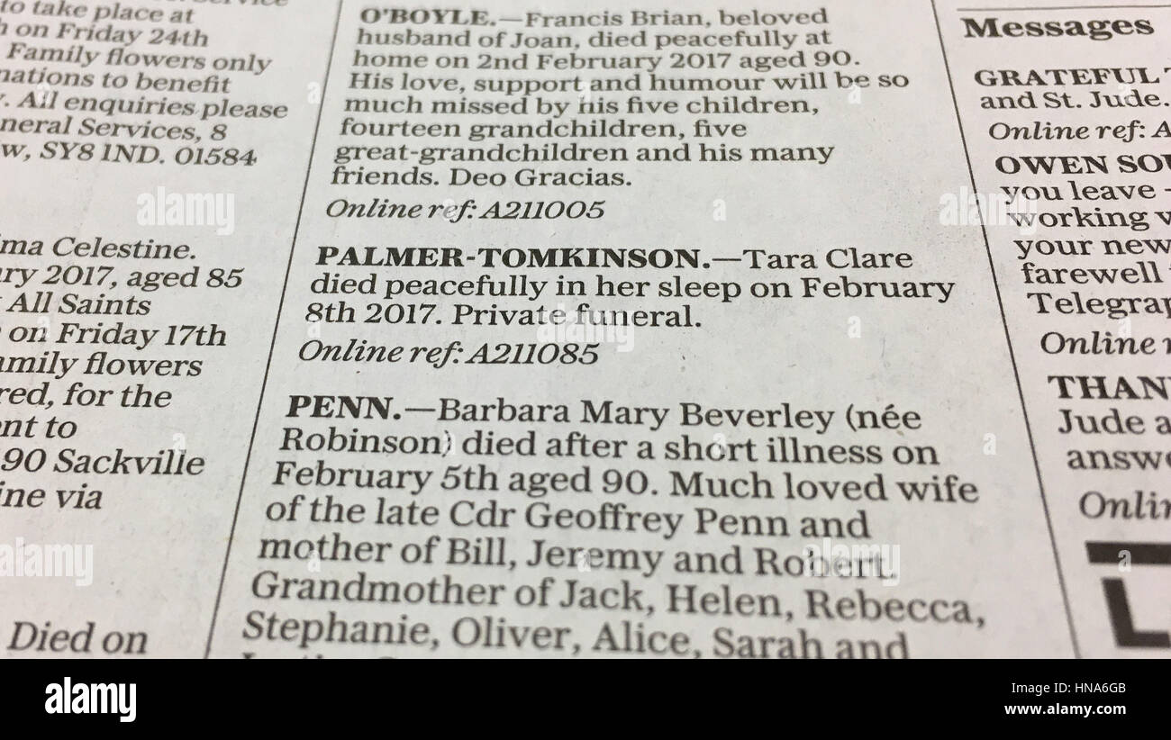 telegraph funeral notices