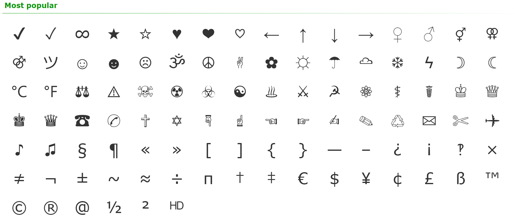 text symbols copy and paste