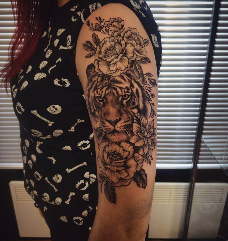 tiger flower tattoo