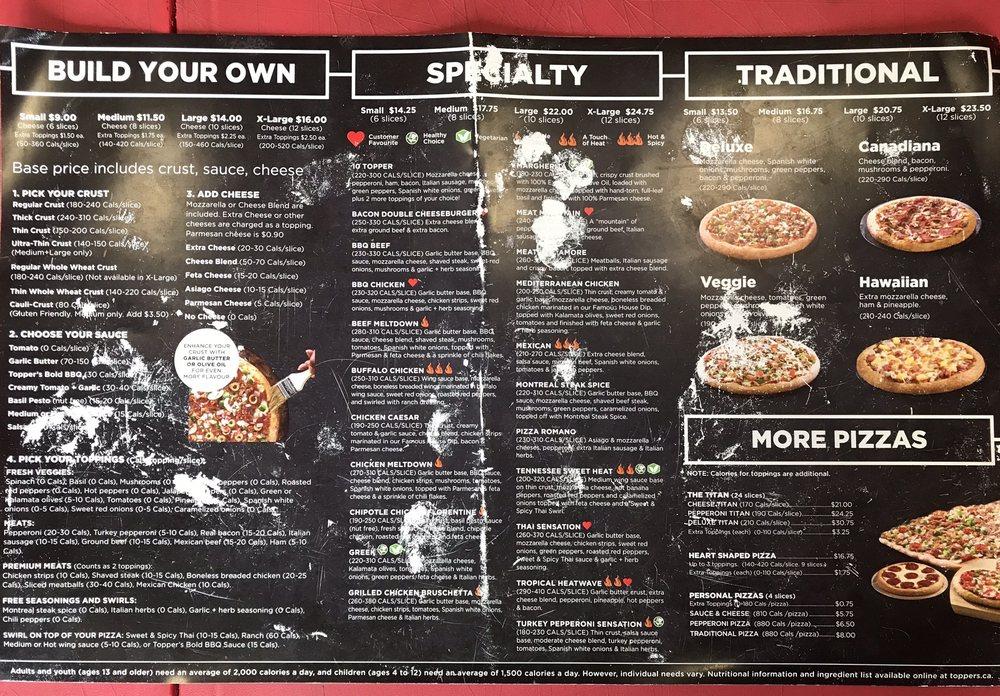 toppers pizza menu espanola