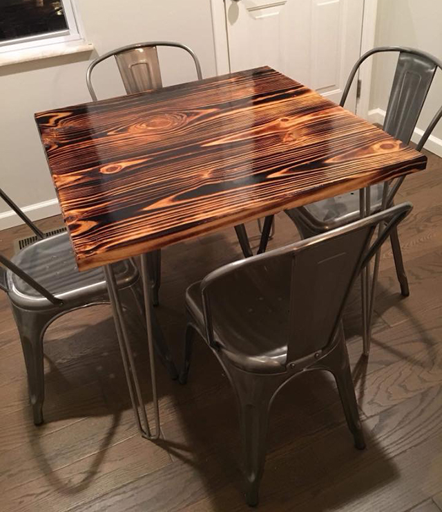 torched wood table