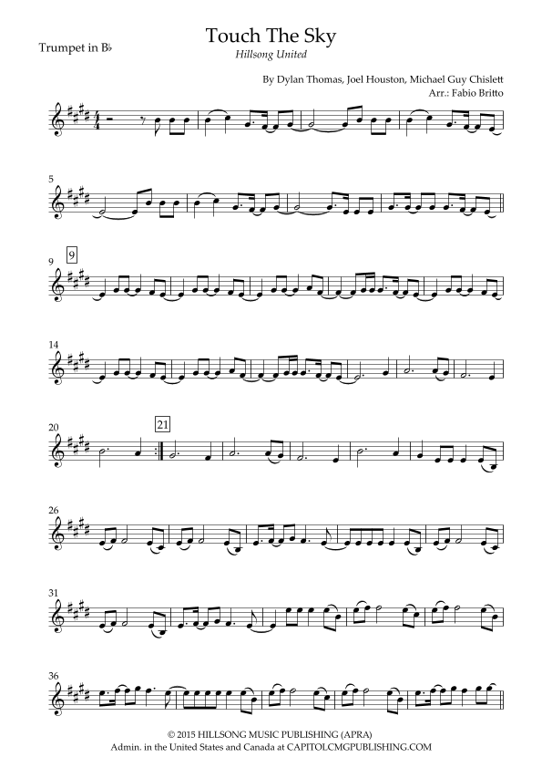 touch the sky trumpet sheet music