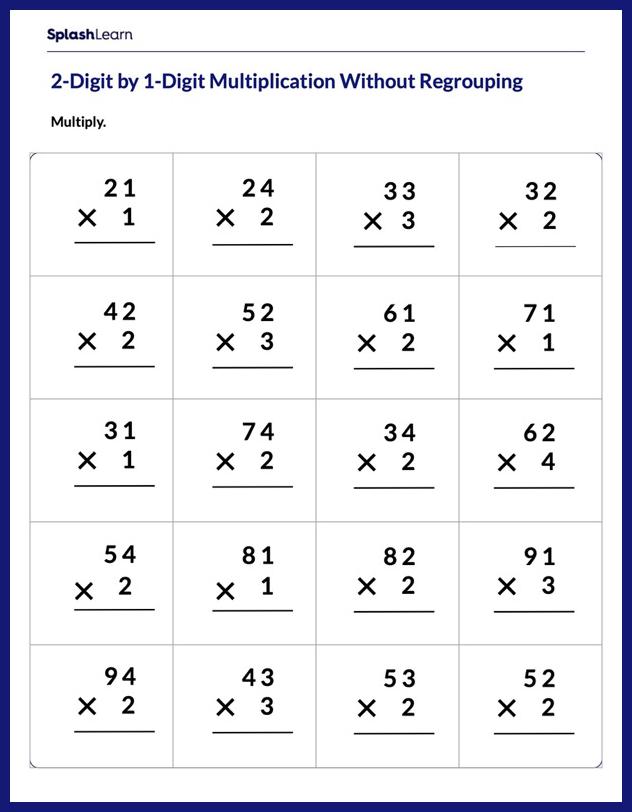 two digit by 1 digit multiplication