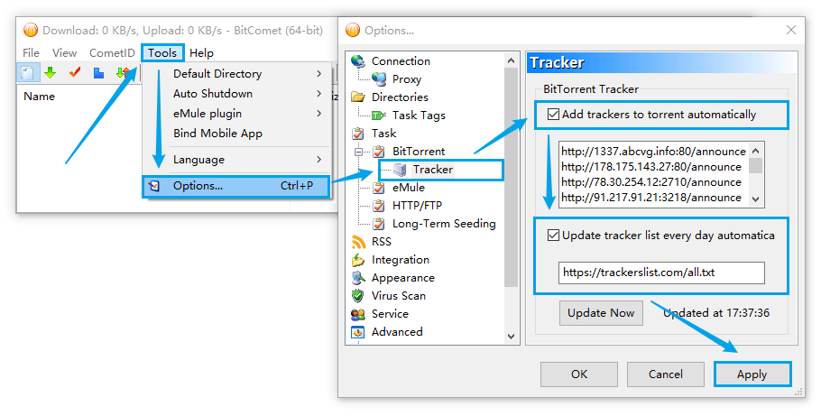 update torrent trackers