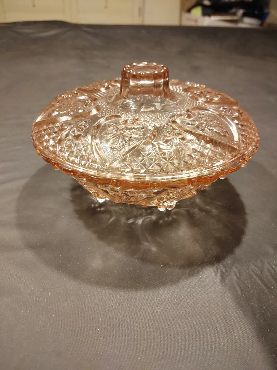 vintage pink depression glass candy dish