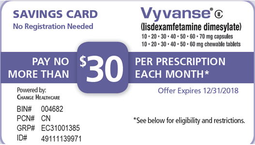 vyvanse savings card not working